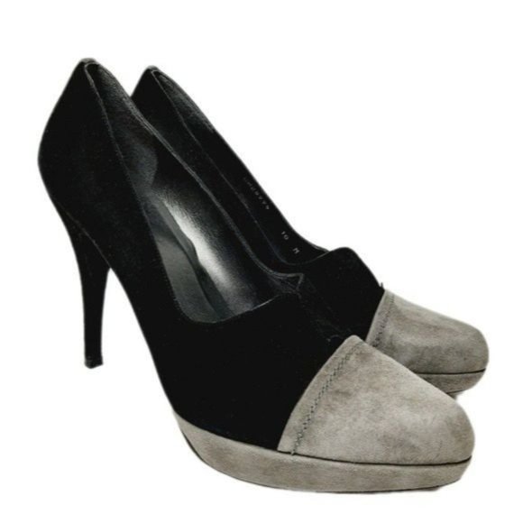 STUART WEITZMAN Genuine Suede Leather Pumps High Heel Stiletto Black Grey Sz 10 - Picture 1 of 13